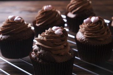 Tasty home made baked birthday muffins sweets. Yummy bakery products bad for figure. Unhealthy sweets. Holiday christmas, womens mothers day, happy valentine, february. Make up present for girlfriend