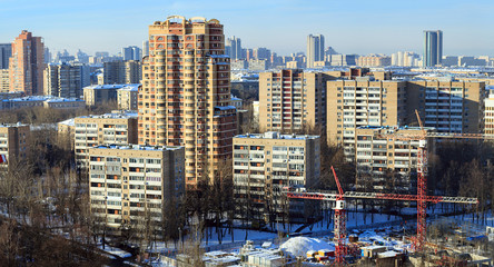Naklejka premium Aerial view of the new and old apartment houses. Moscow, Russia. 