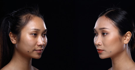 Asian Woman before make up hair style. no retouch, fresh face