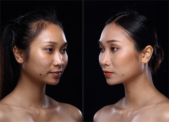 Asian Woman before make up hair style. no retouch, fresh face