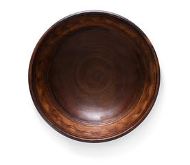 Old wooden bowl isolated on white background