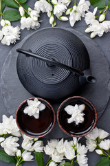 Obraz na płótnie Canvas Tea ceremony, green tea, tea pot and tea cups