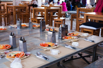 kitchen utensils for a class of cooking and ingredients for cooking Italian pizza