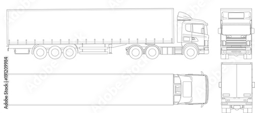 "Vector truck trailer outline. Commercial vehicle. Cargo delivering