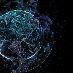 3d illustration of detailed virtual planet Earth. Technological digital globe world