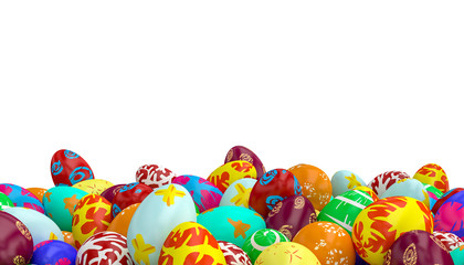 Fototapeta na wymiar 3d image of differently colored artistic easter eggs, variations of themes and colors. nobody around.