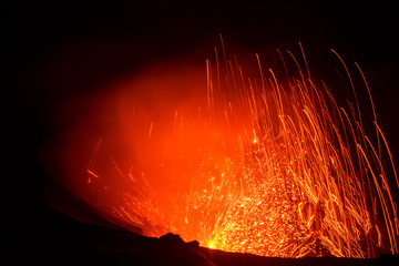 Eruption Yasur vulcano, sunset on the crater edge, Tanna, Vanuatu