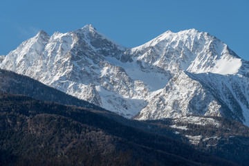 Fototapeta na wymiar Italy, Cervinia, snow covered mountains