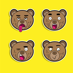 Brown bears with different facial expressions color sticker set
