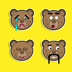 Brown bears with different facial expressions color sticker set