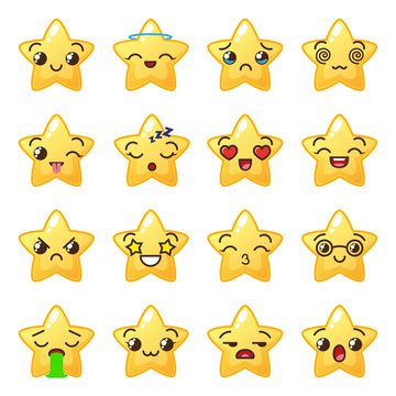 Star emoji. Cute emoticons. Face icon. Kawaii
