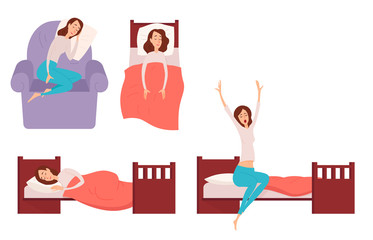 Sleeping young woman at home vector illustration