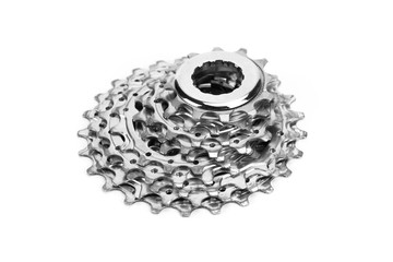 Road bike rear cassette isolated on white background.