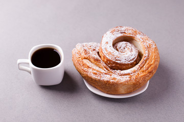 morning coffee and biscuit - high-calorie breakfast, unhealthy food, modern bad habits, caffeine and fast carbohydrates