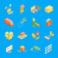 Online Shopping Icons Set Isometric View. Vector