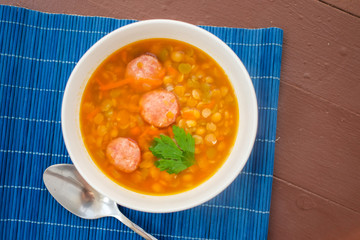 pea soup and         sausages