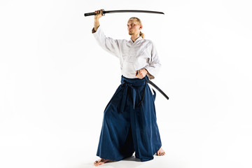 The young man are training Aikido at studio