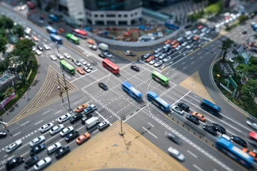 Fotobehang Druk kruispunt in Gangnam, Seoul, Zuid-Korea © eyetronic