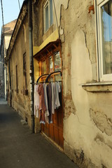 Spontanious laundry scene on european city street