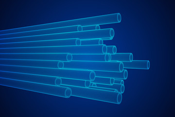 Wireframe low poly mesh construction metallurgy round tubes profile vector illustration