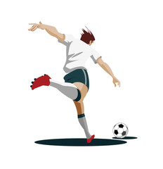 Fototapeta na wymiar Soccer Player playing, running and kicking Ball.