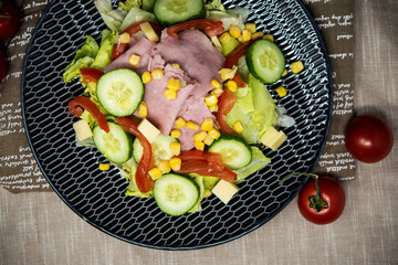 Delicious fresh salad and olive oil