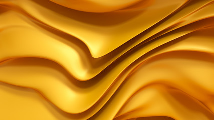 Golden yellow fabric drapery background. 3d illustration, 3d rendering.