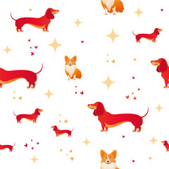 Seamless pattern with red dog and heart