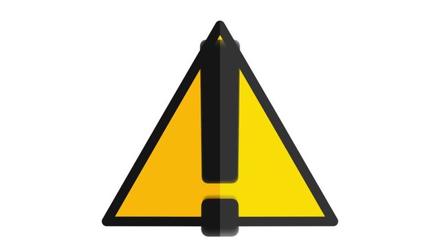 Hazard warning sign with exclamation mark symbol icon yellow and black in out animation