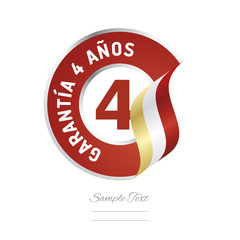 4 Years Warranty (Spanish - Garantía 4 años) red icon stamp vector