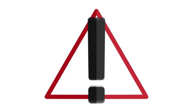 Hazard warning sign with exclamation mark symbol icon red in out animation