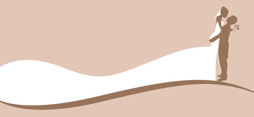 Brautpaar Karte Silhouette mit Schwung