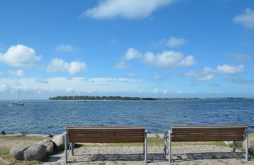 Blick von der Südstrandpromenade zum Wulfener Hals,Insel...