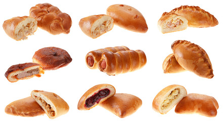 Different baked cakes isolated on white background