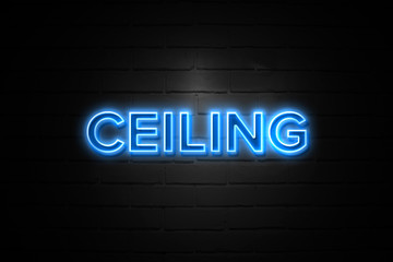 Ceiling neon Sign on brickwall