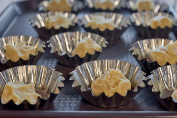 Dough in baking molds