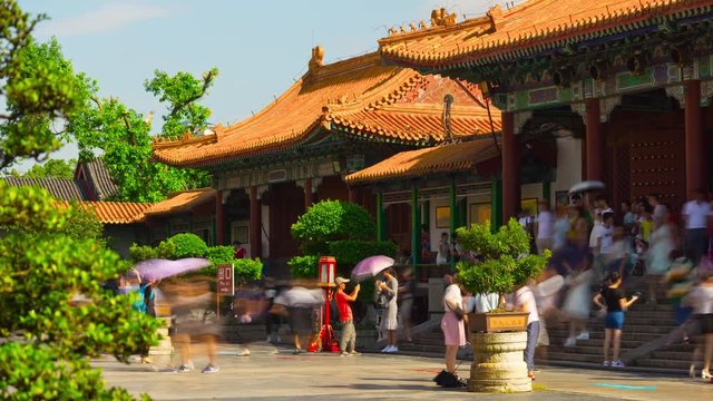 sunny day zhuhai famous new yuan ming crowded park panorama 4k timelapse china
