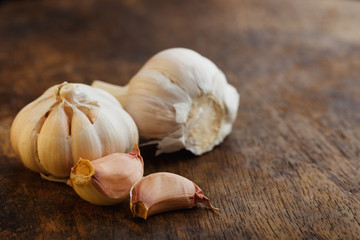 garlic on a wooden old table