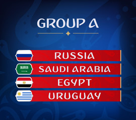 Football championship groups. Set of national flags. Draw result. Soccer world tournament. Group A.