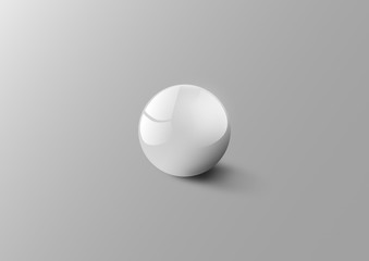 White 3D sphere with reflections. Grey scaled black and white industrial render of a perfect spherical ball with light soft shadows in a room.