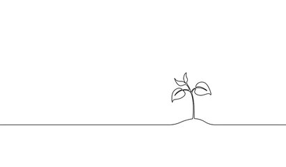 Einzelne fortlaufende Kunst wächst sprießen. Pflanze lässt Samen wachsen Bodensämling Öko-Naturbauernhof-Konzeptdesign eine Skizze Umrisszeichnung Vektorillustration © LuckyStep