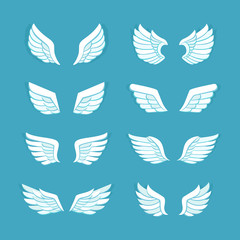 Flat style wings vector set (white and blue).