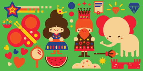 King and Queen Cute IllustrationLove Elephant for Kids and Butterfly