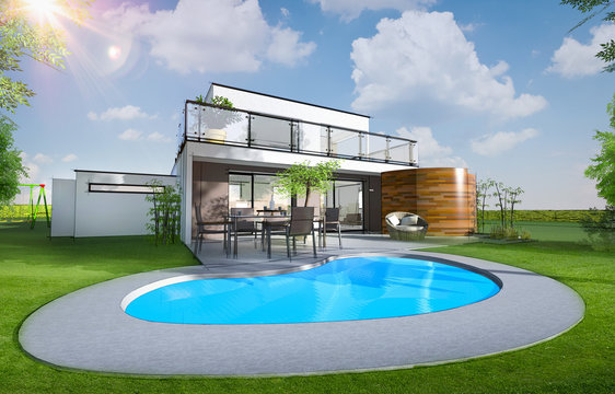 Maison individuelle moderne avec piscine et jardin