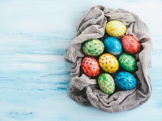 Easter eggs painted with bright colors by the youngest daughter. Happy Easter!