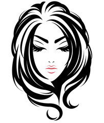 women long hair style icon, logo women on white background