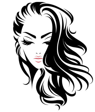 women long hair style icon, logo women on white background