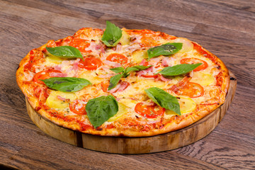 Pizza with ham and potato