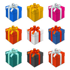 Set of Colorfull Gift boxes tied with ribbon with a bow