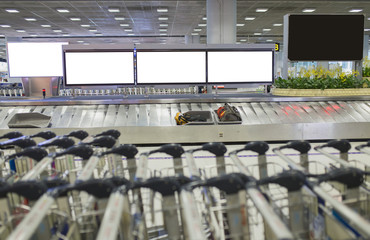 luggage at Point of checking the luggage scanner.Conveyor belt at the airport.And blank space for text.